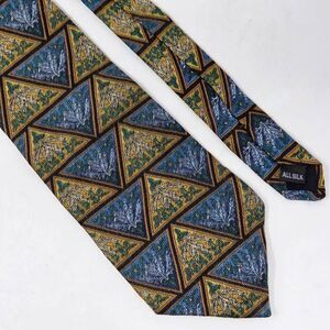 ELECTRIC NECKWEAR POWER SILK TIE BLUE GOLD FLORAL TRIANGLES WOVEN 4" X 60"